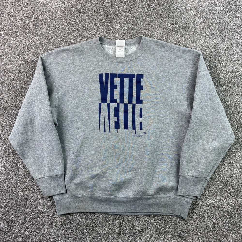Vintage Corvette Sweatshirt Mens XL Gray Vette Mirror Chevrolet Cars Racing